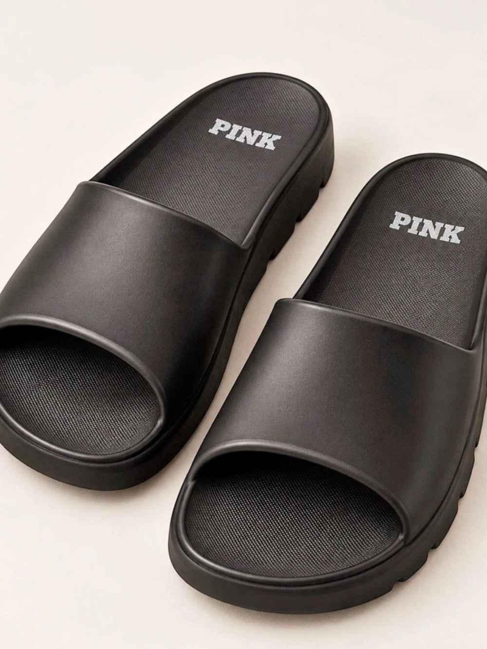 PINK Black Slide Sandals US 8 NWT